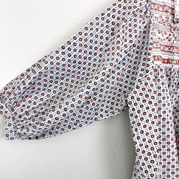 Mille Womens Charlie Top Blouse Size L Floral Organic Cotton Boho Sedona Tan - Picture 6 of 9